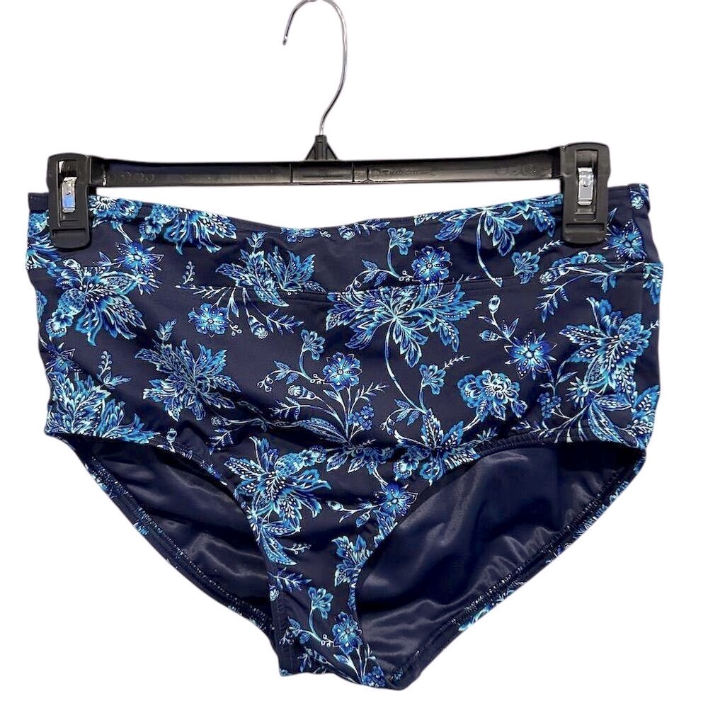 Lands' End Women's High Waisted Bikini Bottoms Size 12 Blue Floral